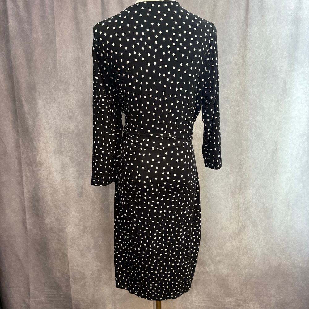 Black White Polka Dot Wrap Dress Stretchy XXL with Tie Bow Waist Mid Length - Picture 4 of 10